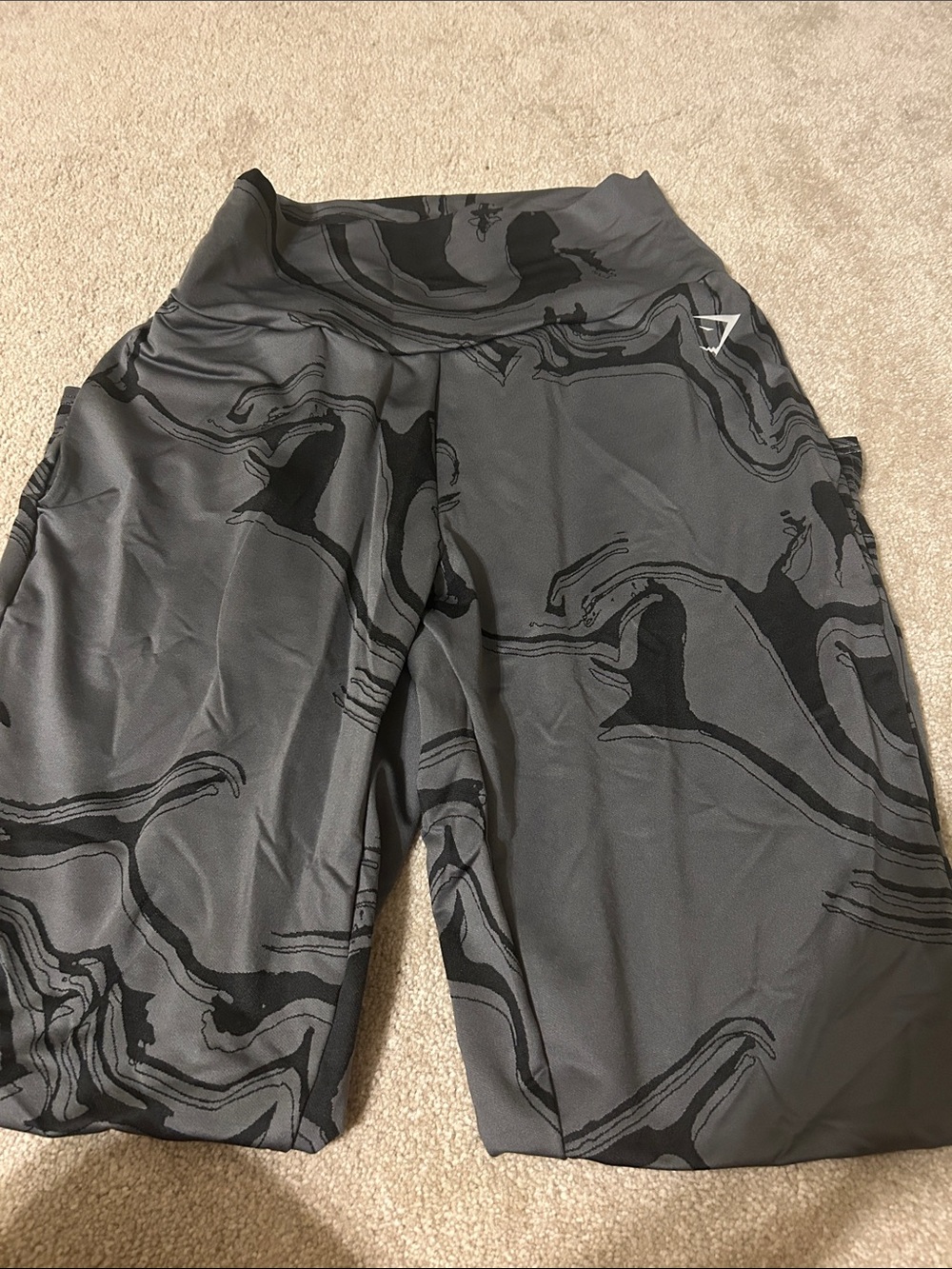 Gymshark Black & Dark Gray Marble-Print Track Pants